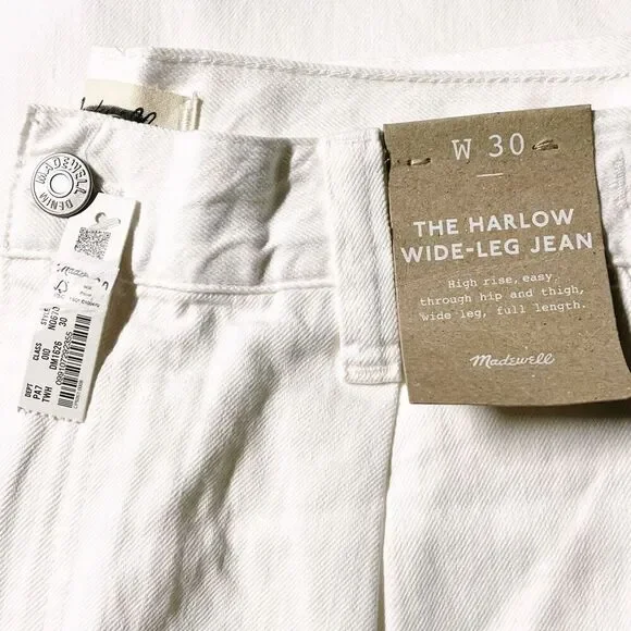 Madewell The Harlow Wide-Leg Jean: Airy Denim Edition Tile White Size 30 NWT - Picture 9 of 11